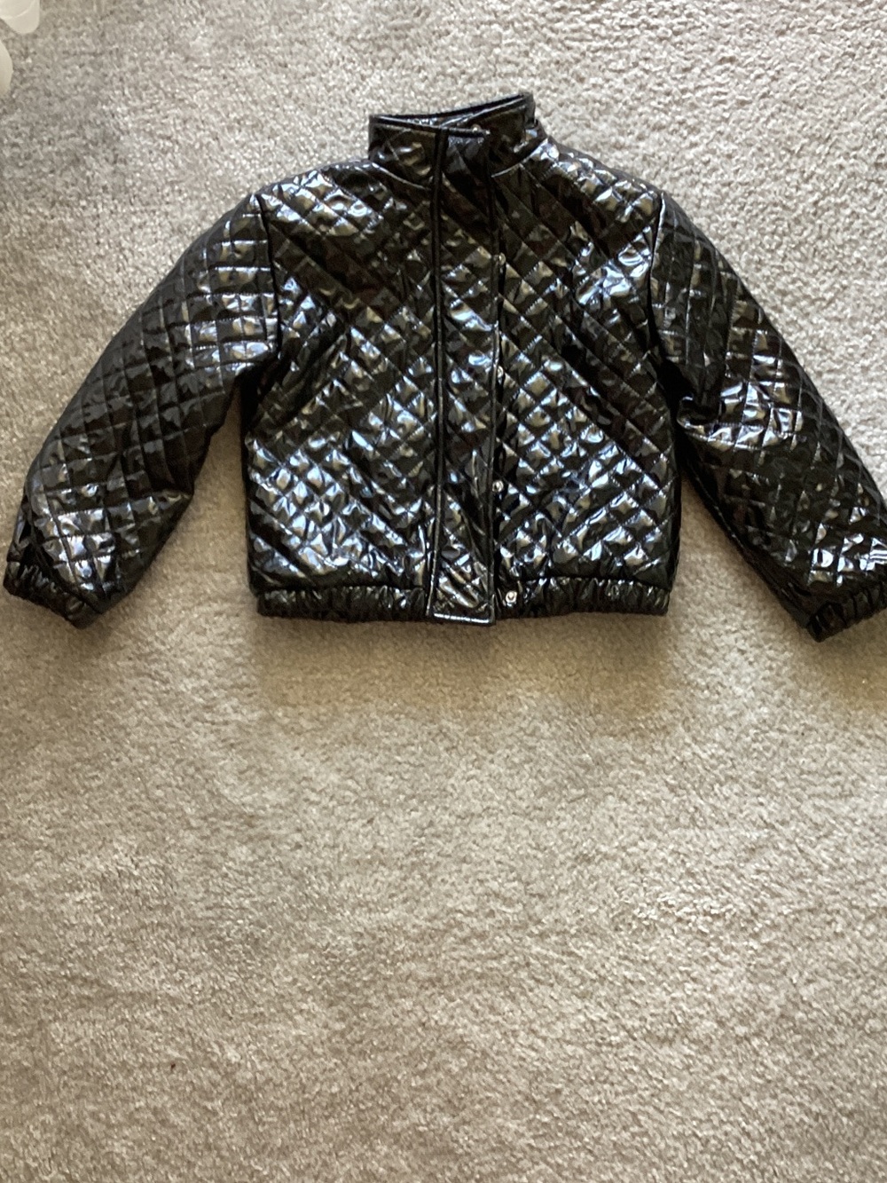 Kids Quilted Glossy Puffer Jacket - Black - Size 8